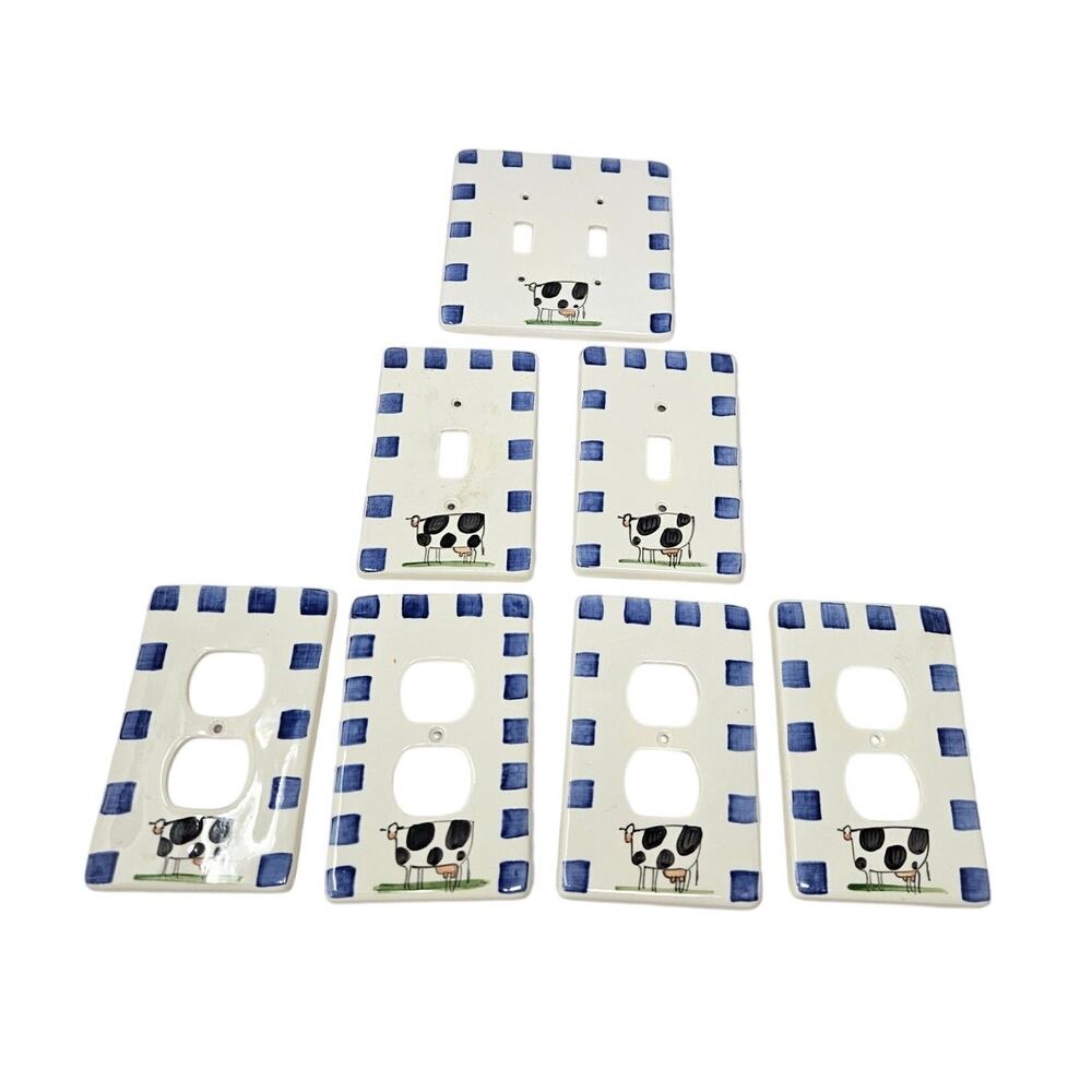 7 Ceramic Holstein Cow Ceramic Outlet Light Switch Covers Farmhouse Cottage
